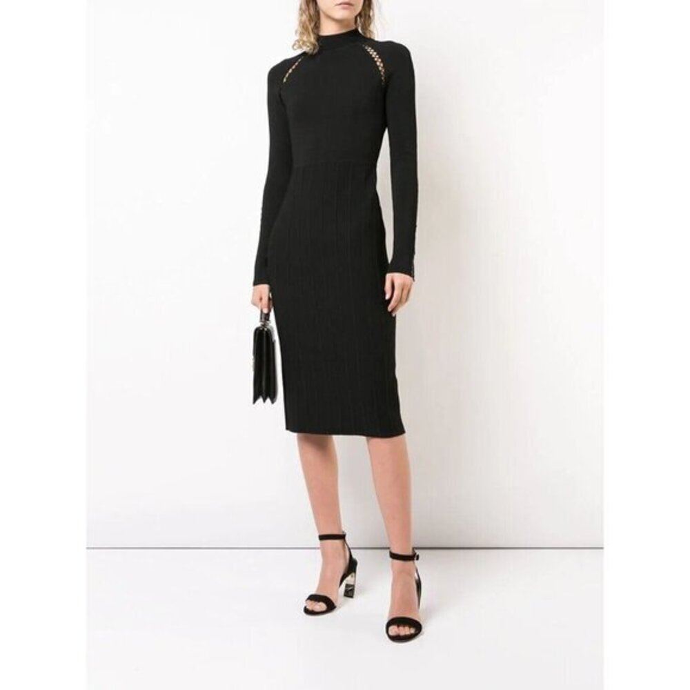Lela Rose Black Knit Cocktail Dress Mock Neck Long Sleeve Sz XS NWT